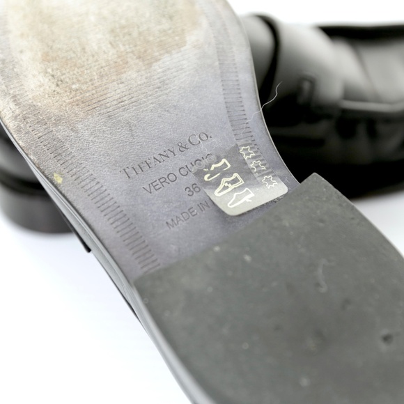 Tiffany & Co. Black Leather Block Heel Slip On Flat Loafers Womens 6M/36 EU Rare - Picture 8 of 8